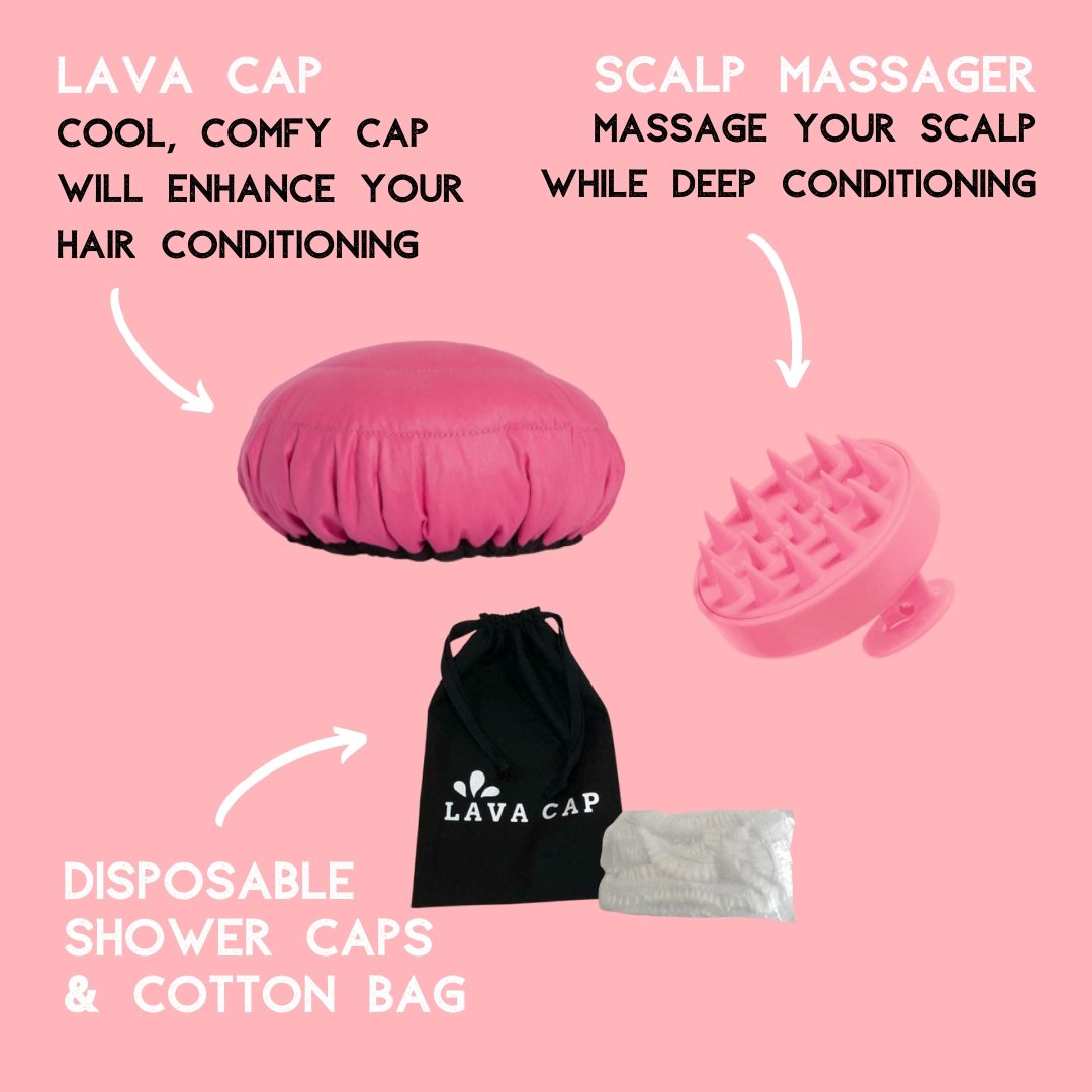 Retba Rose Lava Cap + Cotton Pink Scalp Massager | Hot Conditioning Steamer Cap Kit - Lava Cap