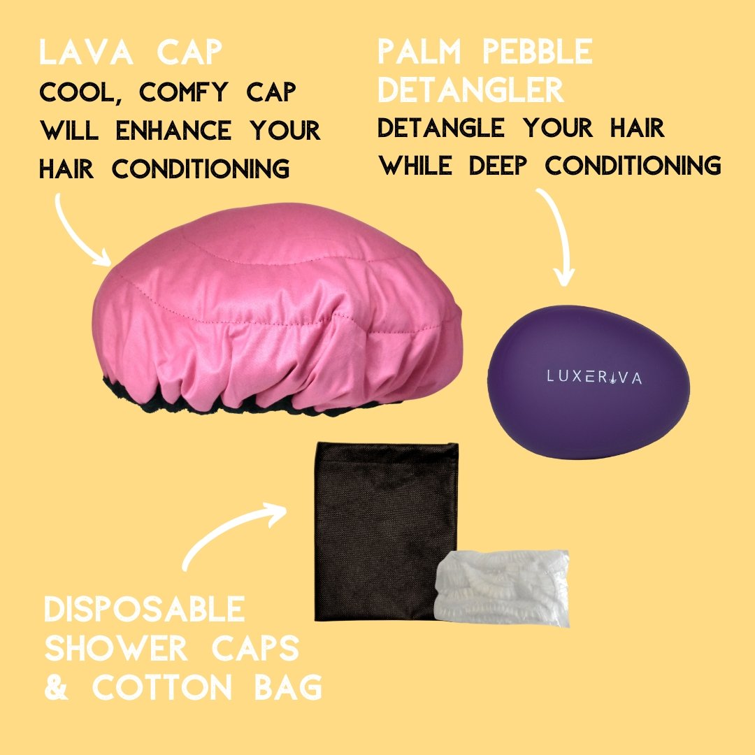 Retba Rose Lava Cap MINI + Pebble Detangler | Hot Conditioning Steamer Cap Kit for Kids - Lava Cap