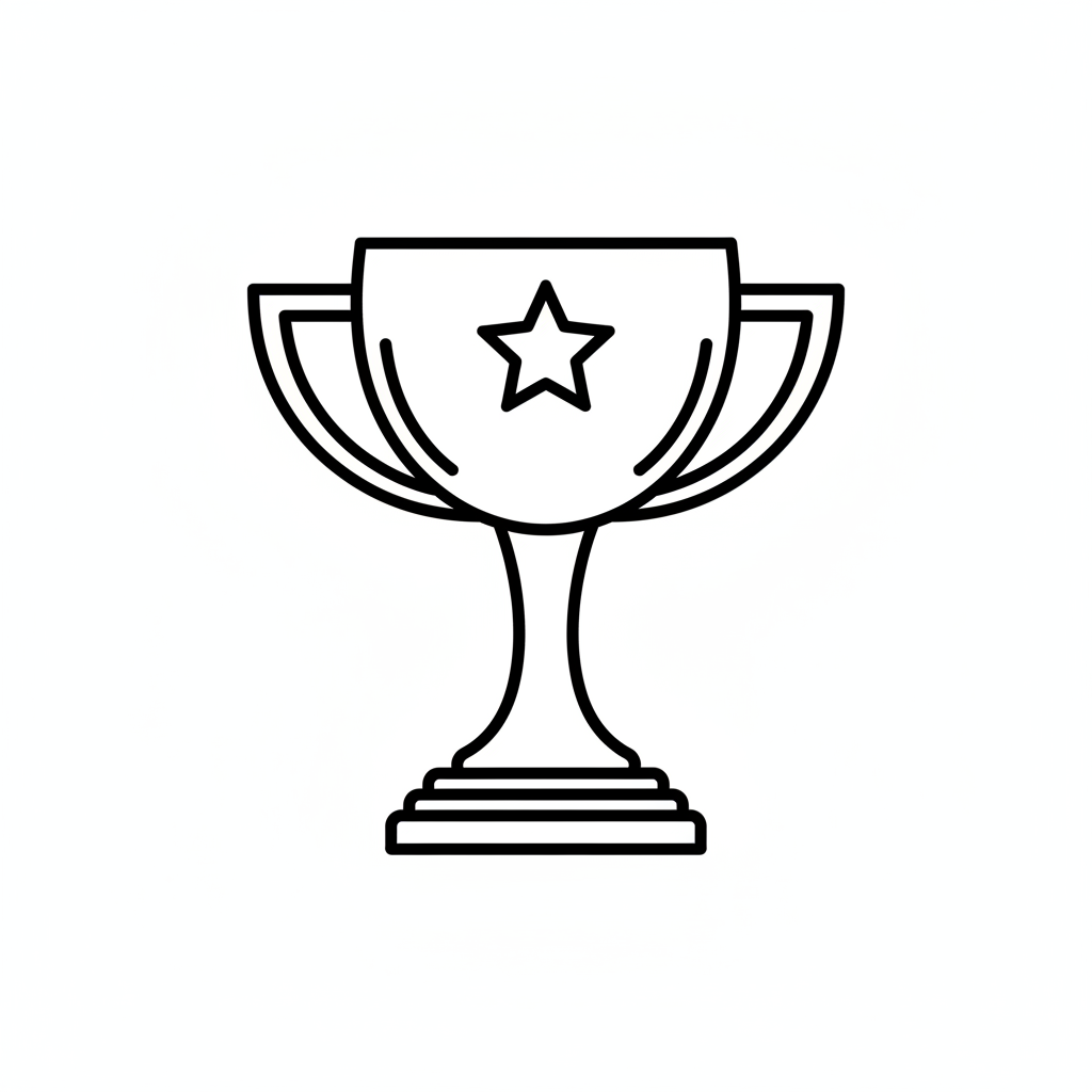 Line drawing of a trophy with a star on a white background
