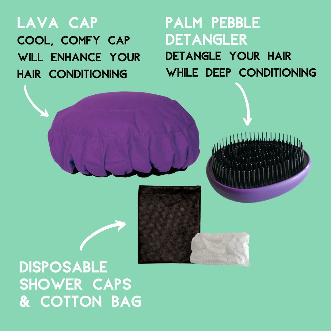 Purple Jacaranda Lava Cap MINI + Palm Pebble Detangler | Hot Conditioning Steamer Cap Kit for Kids - Lava Cap