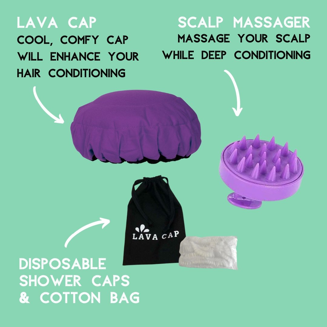 Purple Jacaranda Lava Cap + Purple Scalp Massager | Hot Conditioning Steamer Cap Kit - Lava Cap