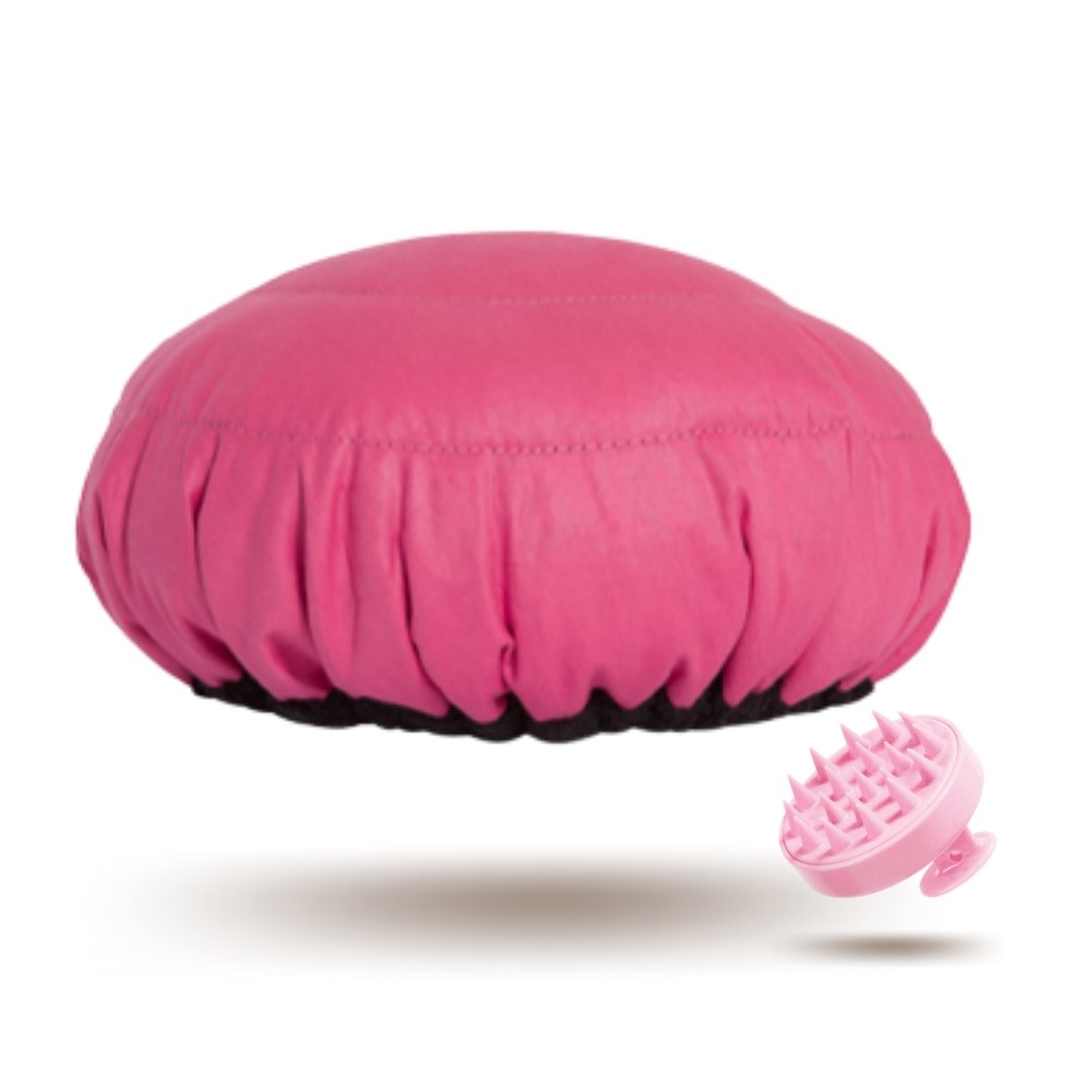 Retba Rose Lava Cap + Cotton Pink Scalp Massager | Hot Conditioning Steamer Cap Kit - Lava Cap